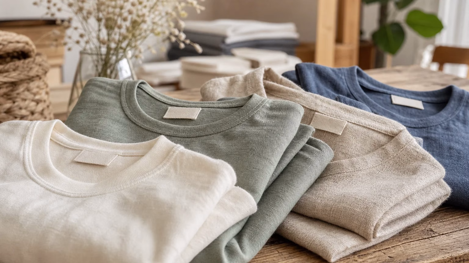 Différentes matières textiles d’un t-shirt écologique