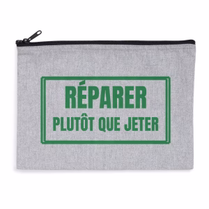 Pochette écologie zippée recyclée Réparer plutôt que jeter