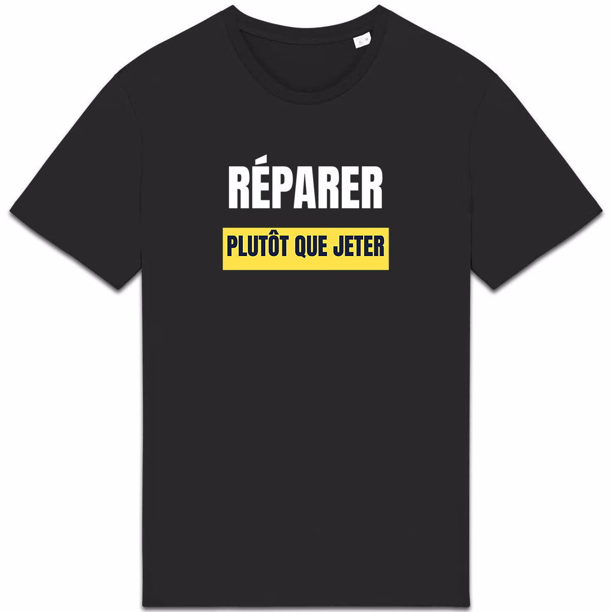 T-shirt écologie noir Réparer plutôt que jeter