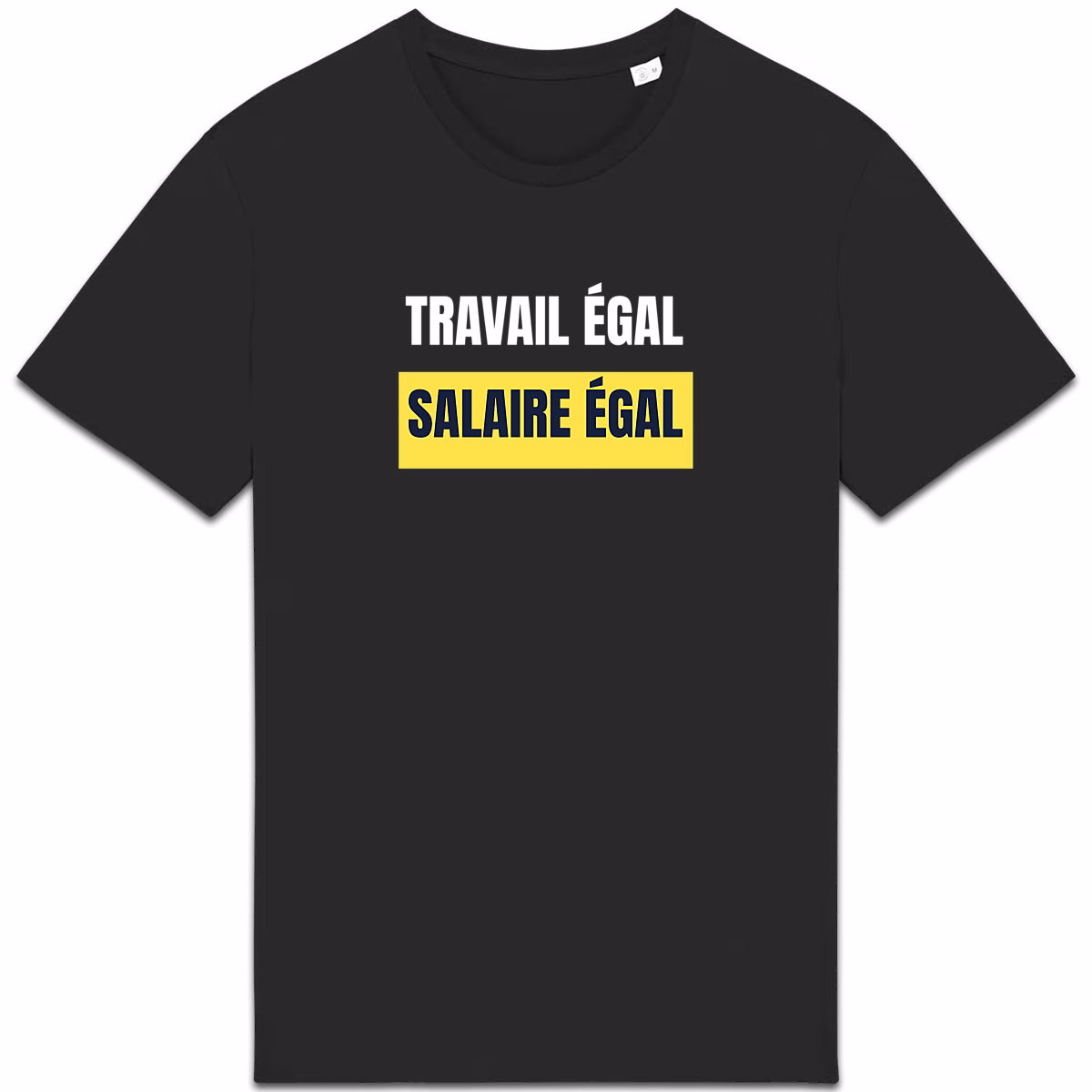 T-shirt féministe noir Travail égal salaire égal