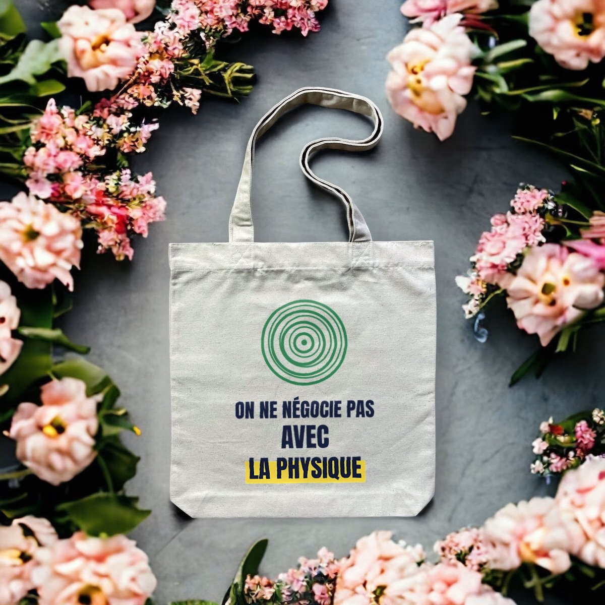 Tote bag écologie On ne négocie pas avec la physique