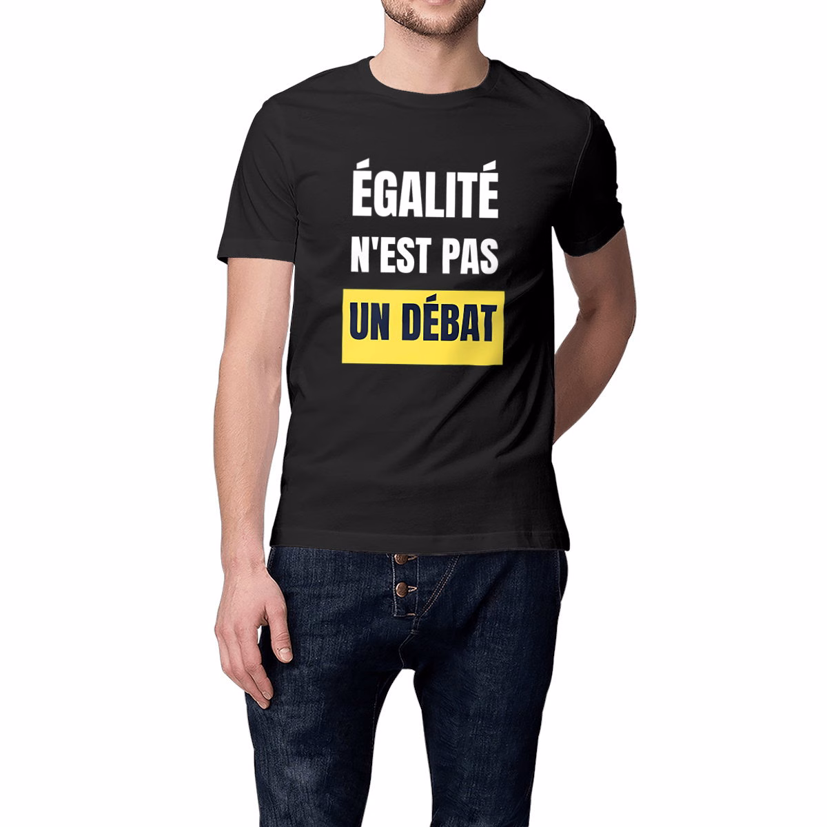 T-shirt féministe noir Égalité n'est pas un débat
