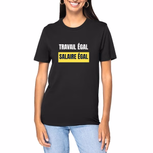 T-shirt féministe noir Travail égal salaire égal