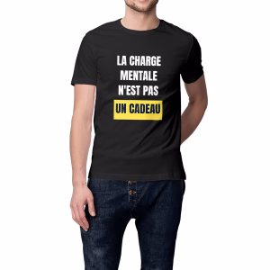 T-shirt féministe noir La charge mentale n'est pas un cadeau