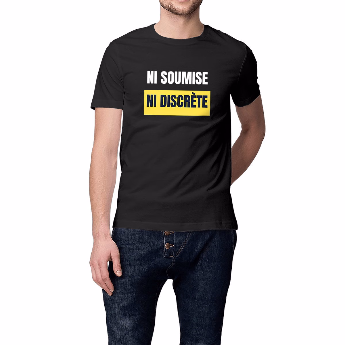 T-shirt féministe noir Ni soumise ni discrète