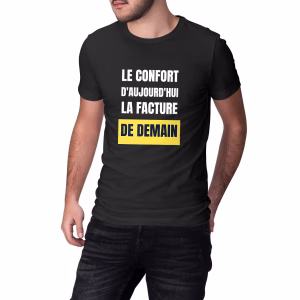 T-shirt écologie noir Le confort d'aujourd'hui, la facture de demain