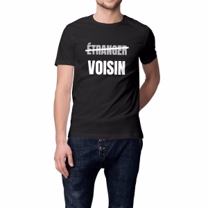 T-shirt vivre ensemble noir Étranger, voisin